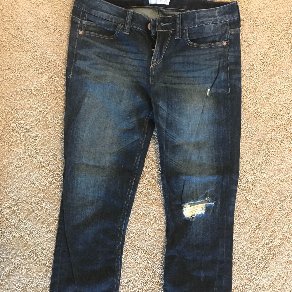 express boyfriend fit cropped jeans dark wash